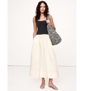 BANANA REPUBLIC Drop-Waist Midi Dress in Ivory/Black Combo - NWT - L